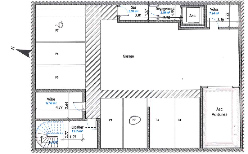 Plan du garage et locaux appartement coeur Pessac